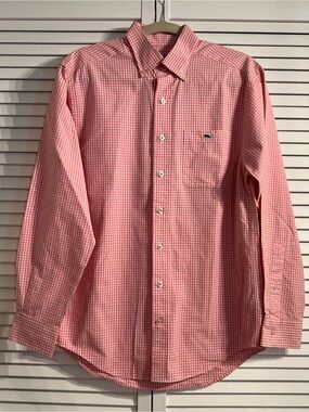 Vineyard Vines Classic Fit Tucker Mens Small Pink Gingham Long Sleeve Shirt